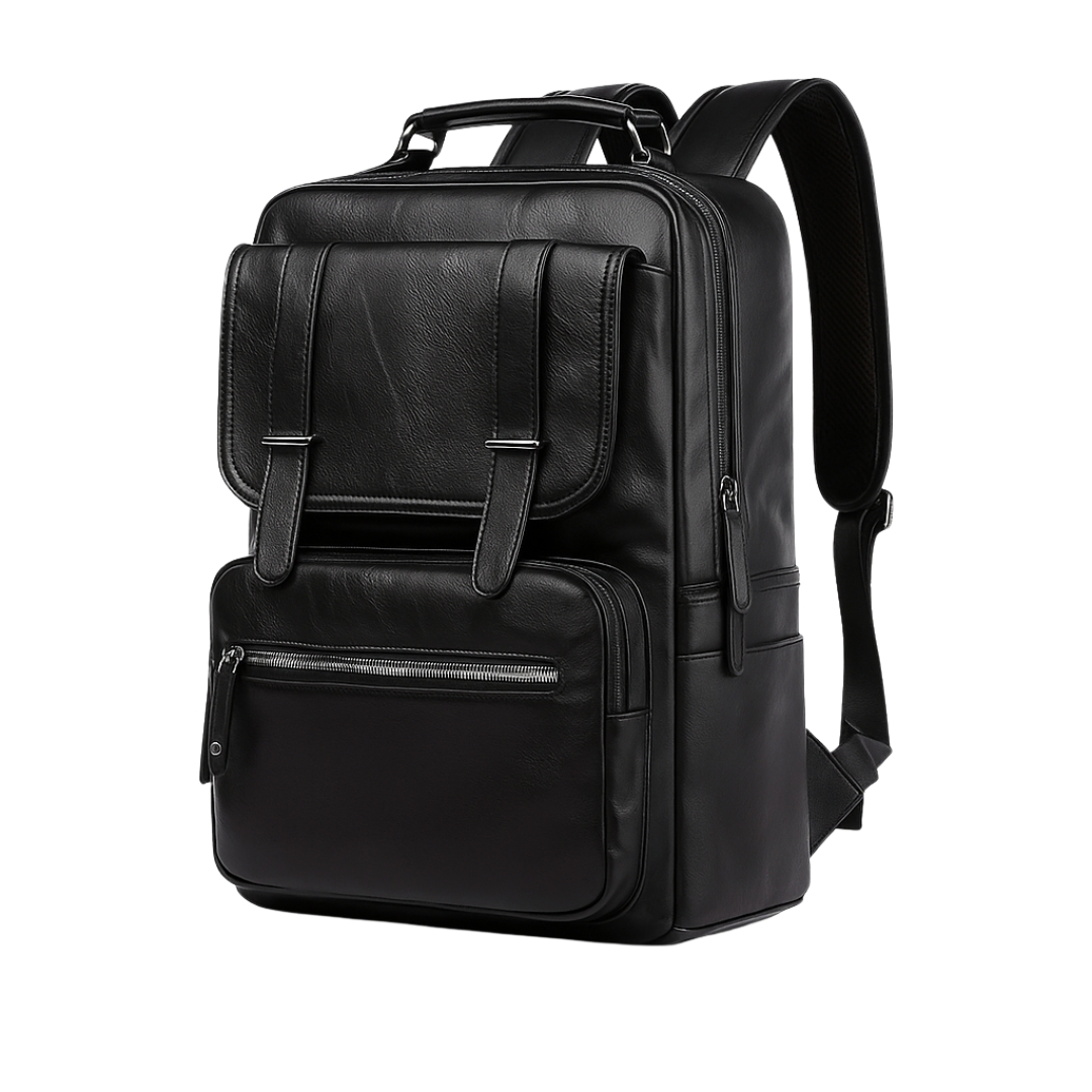 Executive Black Faux Leather Backpack