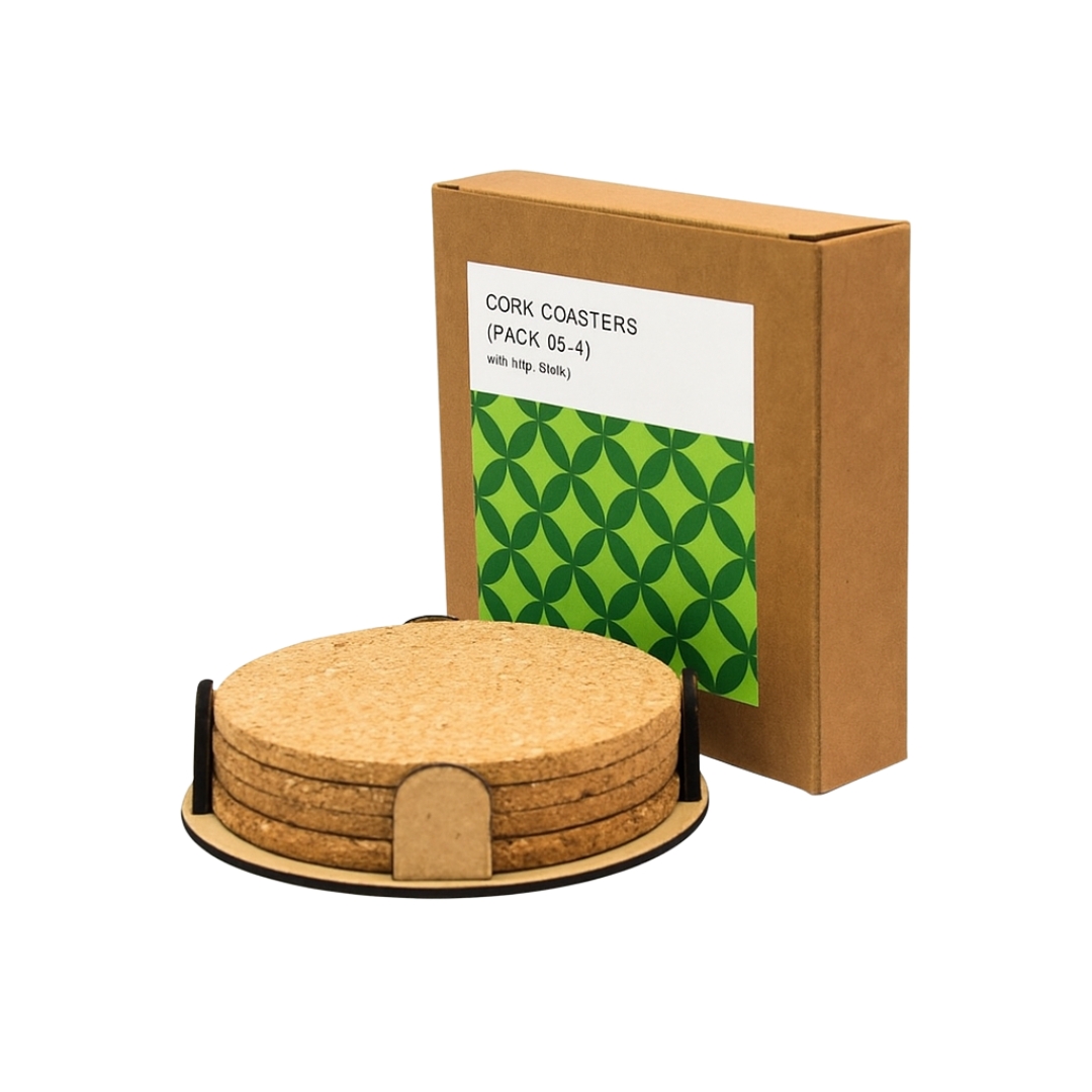 Round Cork Coasters Set (Green Box)