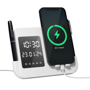 Wireless Charging Desk Organizer with Clock