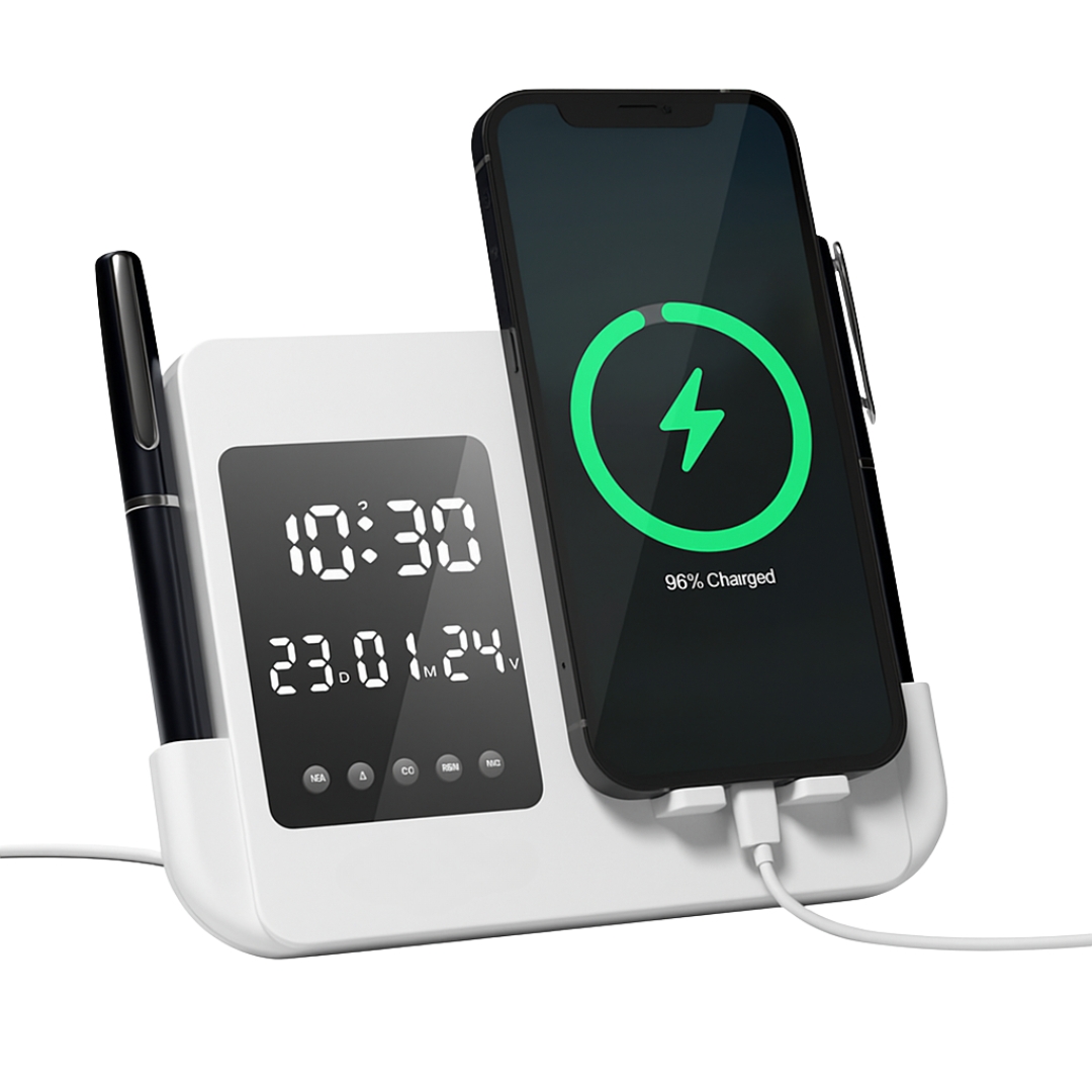 Wireless Charging Desk Organizer with Clock